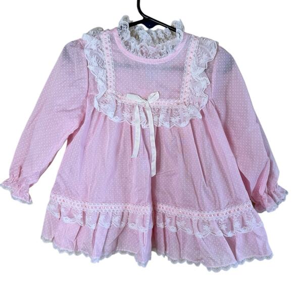 Vintage Haddad Brothers Girl’s 24 Months Dress Ruffles Pink Long Sleeve - Picture 1 of 7